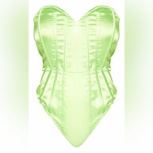 PrettyLittleThing Lime Green Satin Bodysuit